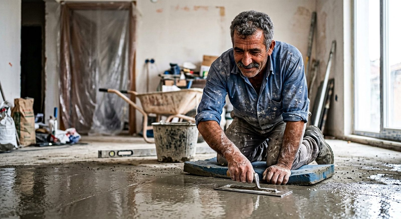 Çelik mala ile şap perdahı
